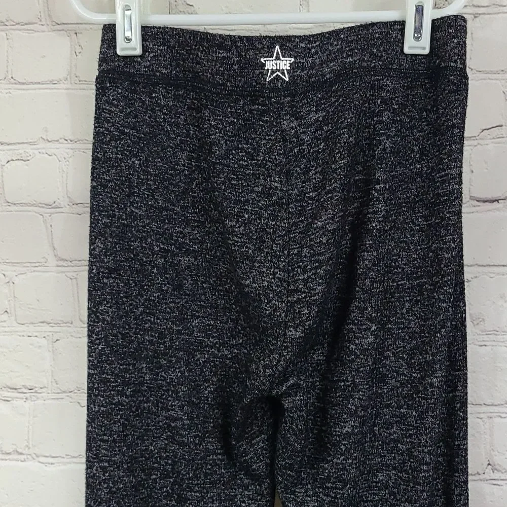 Justice Active Girls 8 Black Heather Hacci Jogger Pants Silver Stud Sparkly Knit